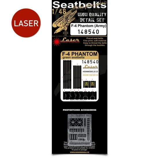 HGW 148540 1/48 McDonnell F-4 Phantom (Army) Seatbelts for Academy/Eduard kits (Laser Cut)