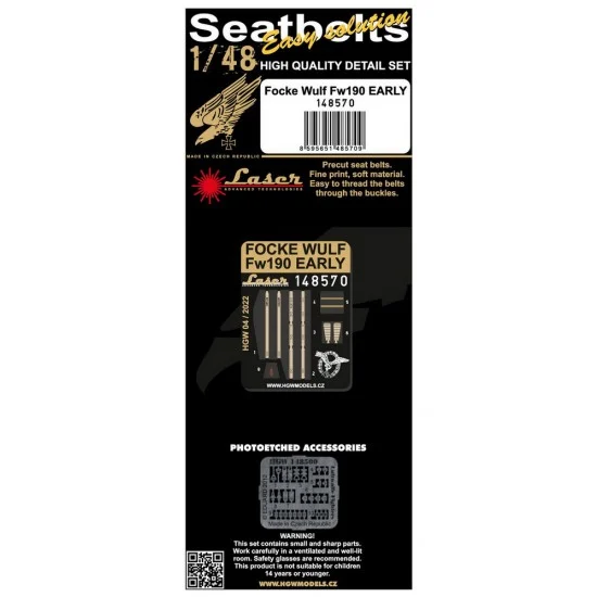 HGW 148570 1/48 Focke Wulf Fw190 Early Pre-cut (laser) Seatbelts