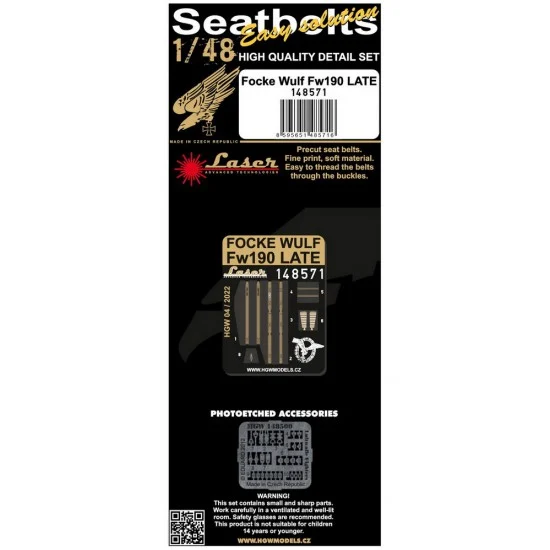 HGW 148571 1/48 Focke Wulf Fw190 Late Pre-cut (laser) Seatbelts