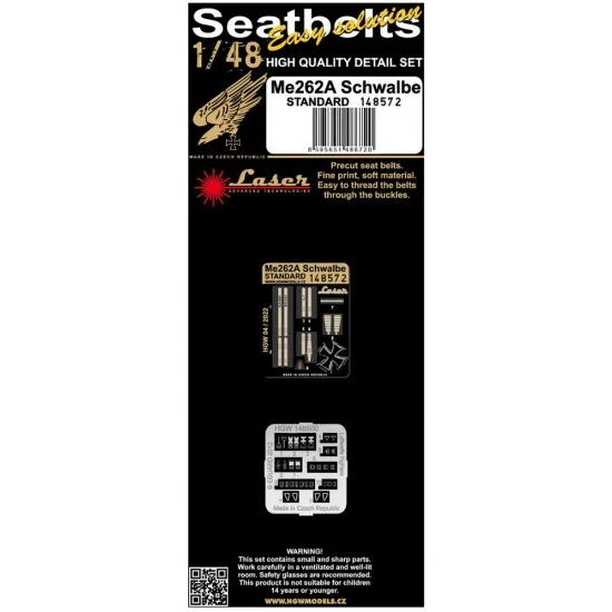 HGW 148572 1/48 Messerschmitt Me262A Schwalbe (Standard) Pre-cut (laser) Seatbelts