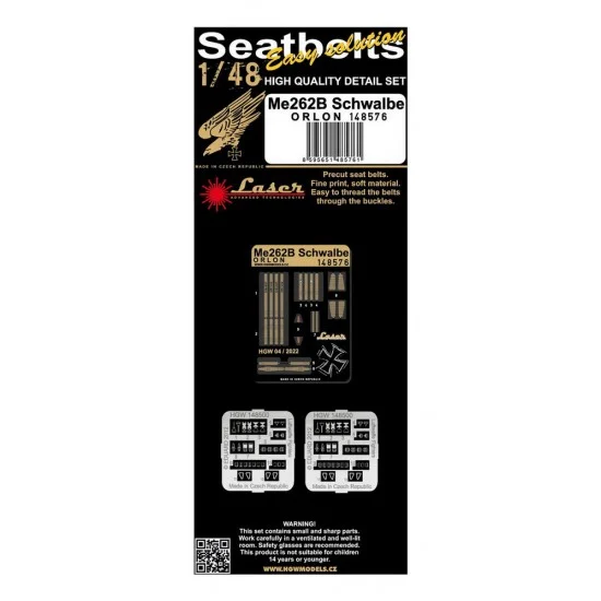HGW 148576 1/48 Messerschmitt Me262B Schwalbe (Orlon) Pre-cut (laser) Seatbelts