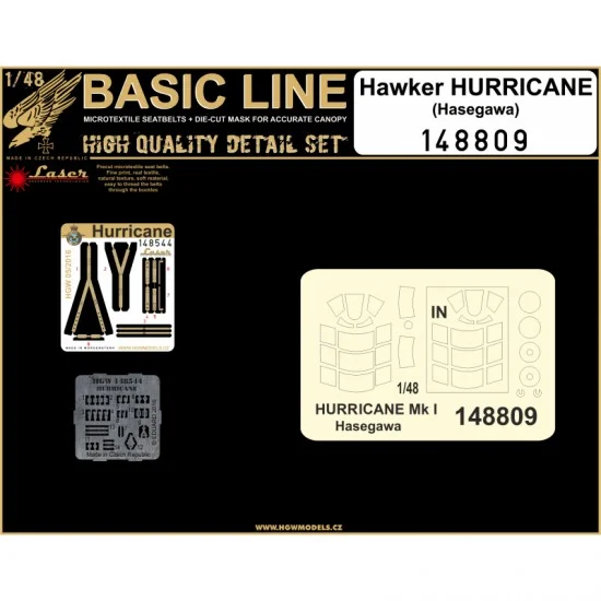 HGW 148809 1/48 Hawker Hurricane Seatbelts, Masks & Stencils for Hasegawa kits (Laser Cut) - Model Planes