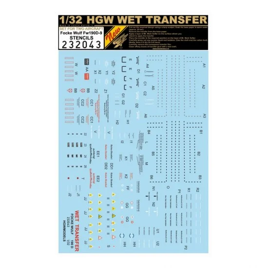 HGW 232043 1/32 Focke-Wulf Fw190D-9 Stencils Decal (wet transfers)