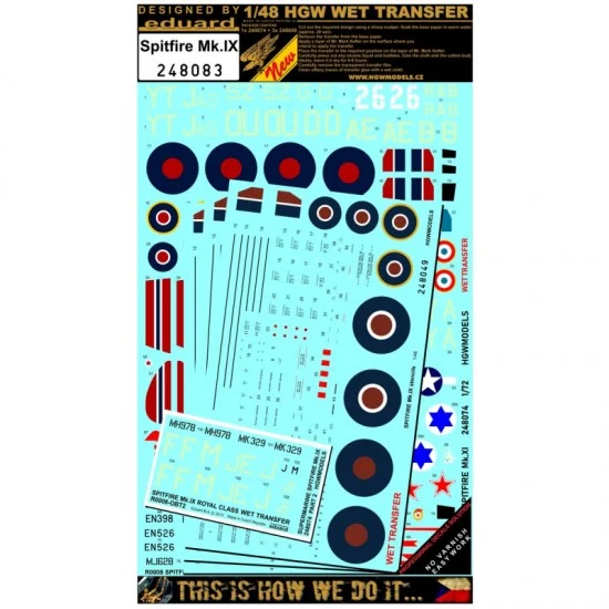 HGW 248083 Decals for 1/48 Supermarine Spitfire Mk.IX Markings & Stencils - Model Planes