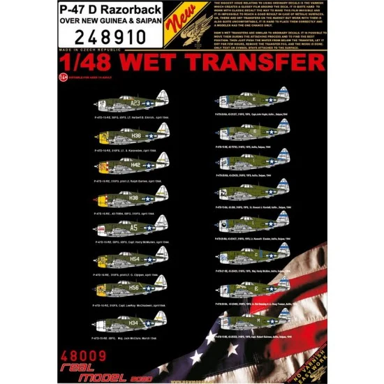 HGW 248910 Decals for 1/48 P-47D Razorback (wet transfers)