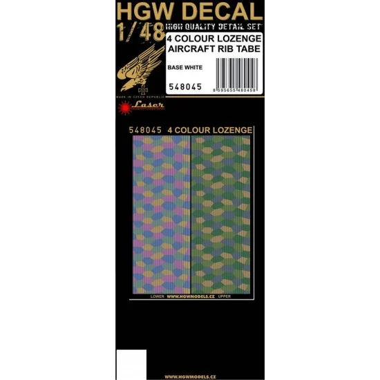 HGW 548045 1/48 WWI Aircrafts 4 Colour Lozenge Rib Tapes (base white, straight, laser) - Model Planes