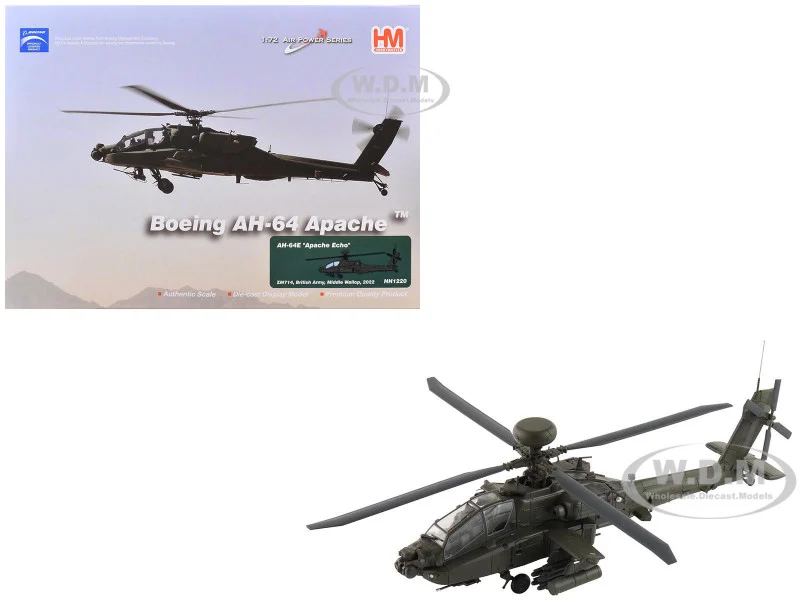 Boeing AH-64E Apache Echo Attack Helicopter "ZM714, Middle Wallop" (2022) British Army "Air Power Series" 1/72 Diecast Model by Hobby Master