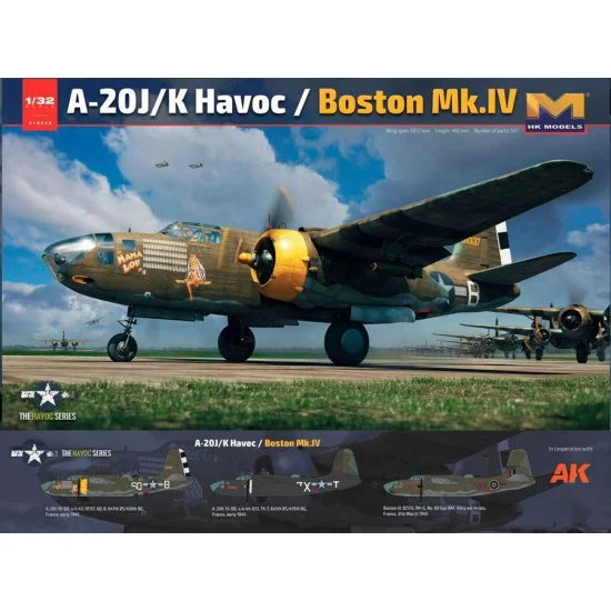 HK Models 01E040 1/32 Douglas A-20J/K Havoc Boston IV with Nose Weight and Metal Landing Gear