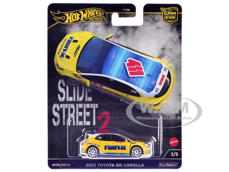 2023 Toyota GR Corolla "Rain X" Yellow "Slide Street 2" Series Diecast Model Car by Hot Wheels - Toyota Models