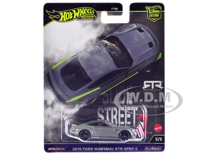 2018 Ford Mustang RTR Spec 5 Gray "Slide Street 2" Series Diecast Model Car by Hot Wheels - Ford Models