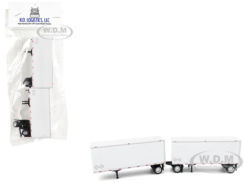 28' Dry Van Double Pup Trailers White Set of 2 pieces 1/87 (HO) Plastic Model Car by HO Logistics - Accessories