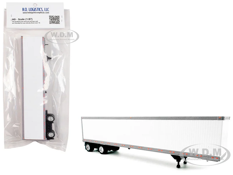53' Spread Axle Dry Van Trailer White 1/87 (HO) Plastic Model Car by HO Logistics - Accessories