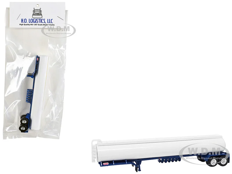 Tanker Trailer White and Blue 1/87 (HO) Plastic Model Car by HO Logistics - Accessories