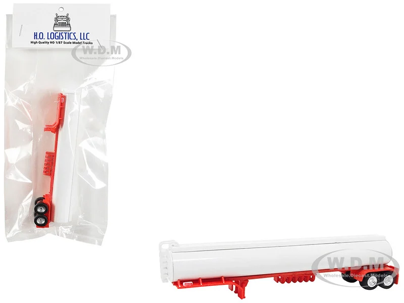 Tanker Trailer White and Red 1/87 (HO) Plastic Model Car by HO Logistics - Accessories
