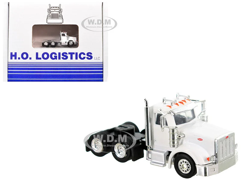 Peterbilt 367 Truck Tractor with Day Cab White and Articulated Tank Trailer "Cemex" White with Blue Stripes Combo Set 1/87 (HO) Plastic Model Car by HO Logistics - Peterbilt Models