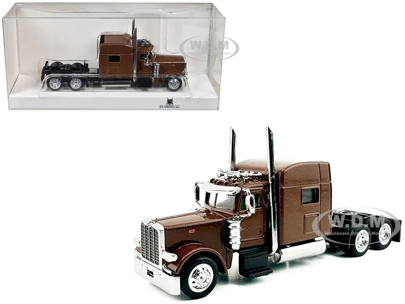 Peterbilt 389 Truck Tractor with Sleeper Cab Brown Metallic 1/87 (HO) Plastic Model Car by HO Logistics - Peterbilt Models