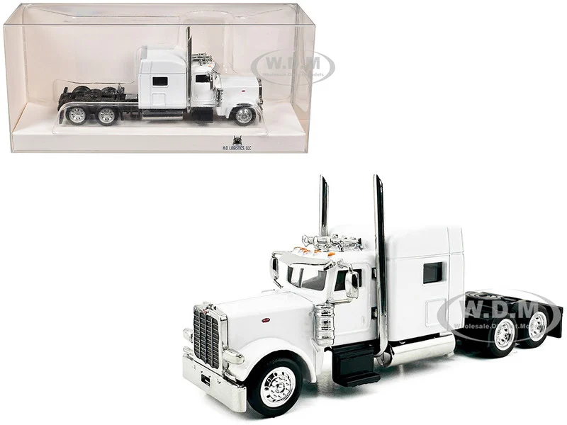 Peterbilt 389 Truck Tractor with Sleeper Cab White 1/87 (HO) Plastic Model Car by HO Logistics - Peterbilt Models