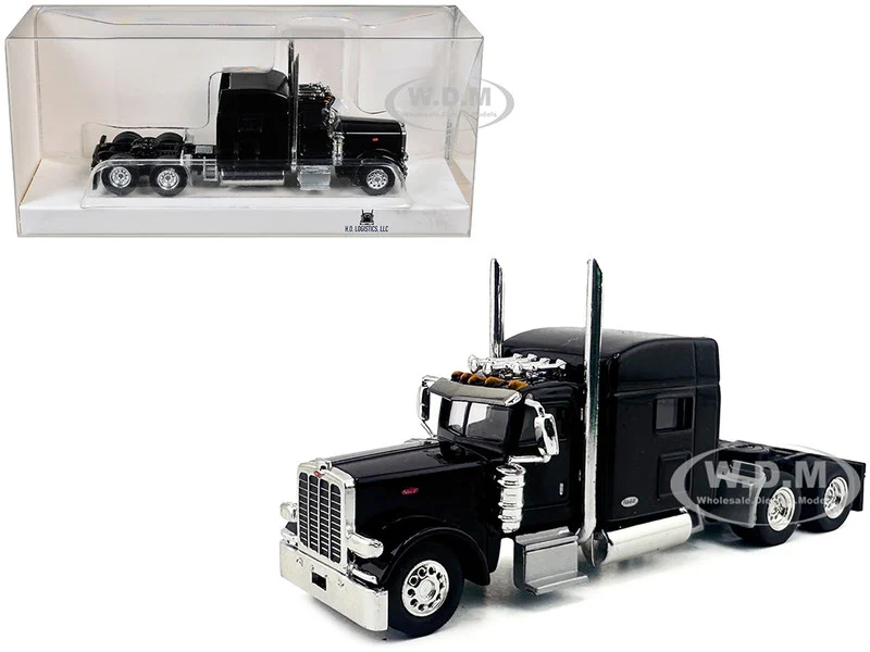 Peterbilt 389 Truck Tractor with Sleeper Cab Black 1/87 (HO) Plastic Model Car by HO Logistics - Peterbilt Models