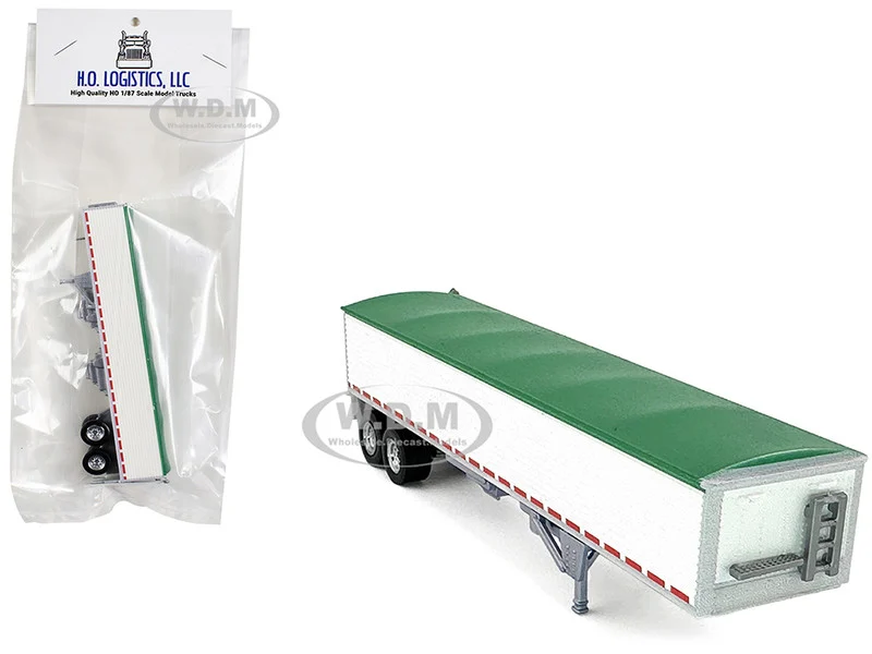 Covered Grain Trailer White with Green Tarp 1/87 (HO) Plastic Model Car by HO Logistics - Accessories