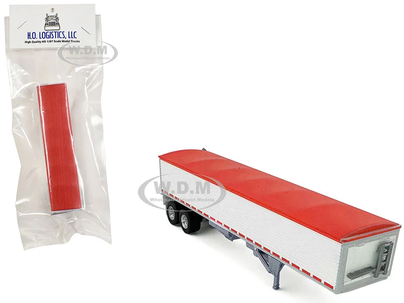 Covered Grain Trailer White with Red Tarp 1/87 (HO) Plastic Model Car by HO Logistics - Accessories