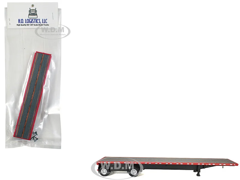 High Boy Spread Axle Flatbed Trailer Red 1/87 (HO) Plastic Model Car by HO Logistics - Accessories