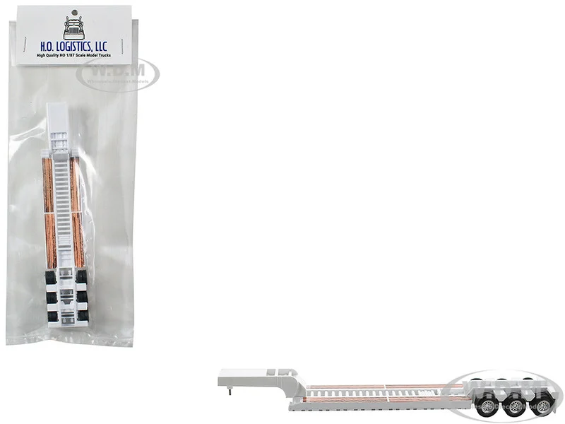 Low Boy Flatbed Trailer White 1/87 (HO) Plastic Model Car by HO Logistics - Accessories