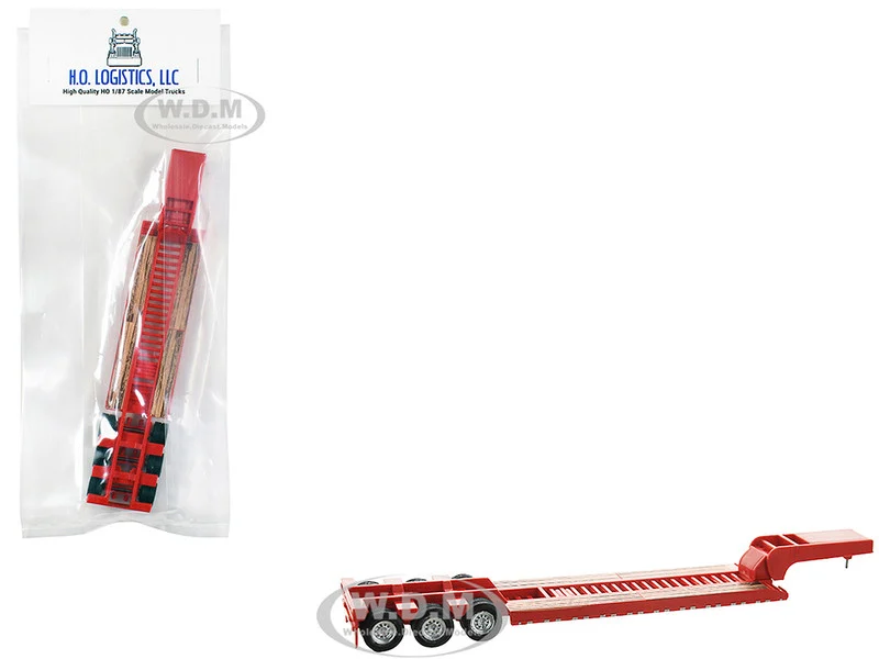Low Boy Flatbed Trailer Red 1/87 (HO) Plastic Model Car by HO Logistics - Accessories