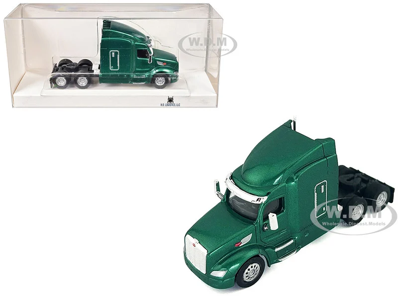 Peterbilt 579 Sleeper Cab Green Metallic 1/87 (HO) Plastic Model Car by HO Logistics - Peterbilt Models