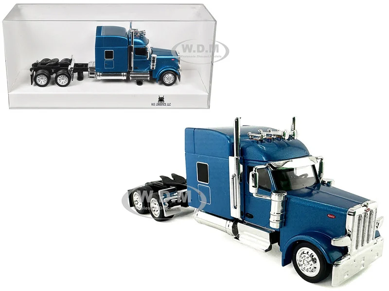 Peterbilt 589 with Stand Up Sleeper Cab Blue Metallic 1/87 (HO) Plastic Model Car by HO Logistics - Peterbilt Models