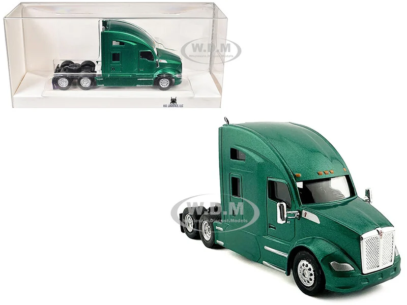 Kenworth T680 Sleeper Cab Green Metallic 1/87 (HO) Plastic Model Car by HO Logistics - Kenworth Models