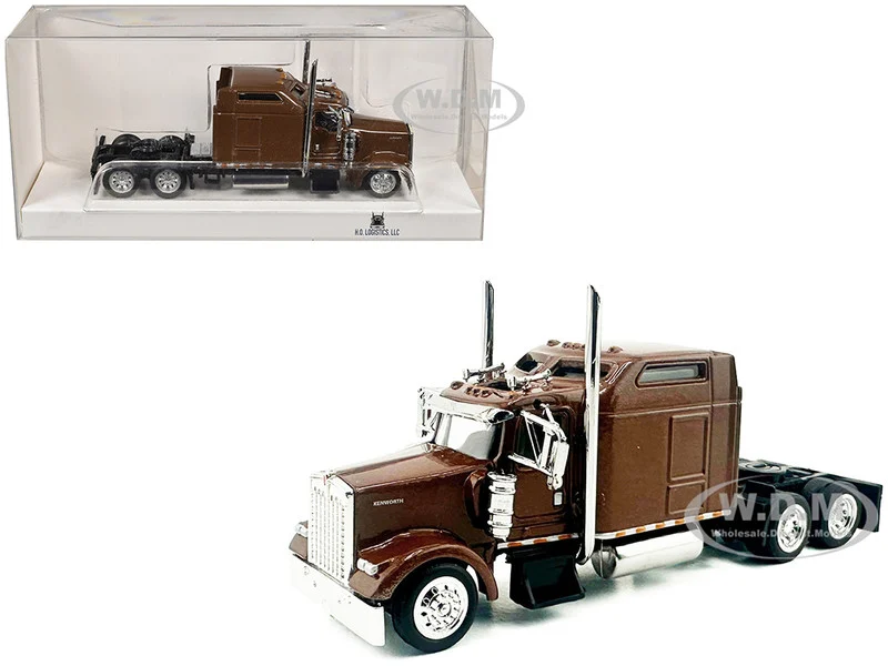 Kenworth W900L Truck Tractor with Sleeper Cab Brown Metallic 1/87 (HO) Plastic Model Car by HO Logistics - Kenworth Models