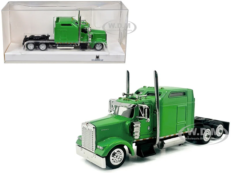 Kenworth W900L Truck Tractor with Sleeper Cab Lime Green 1/87 (HO) Plastic Model Car by HO Logistics - Kenworth Models