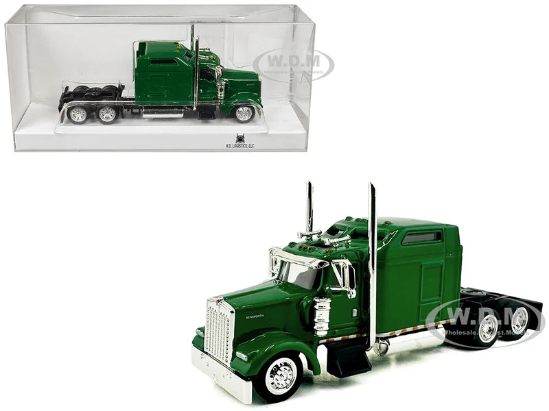 Kenworth W900L Truck Tractor with Sleeper Cab Green 1/87 (HO) Plastic Model Car by HO Logistics - Kenworth Models
