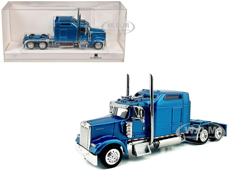 Kenworth W900L Truck Tractor with Sleeper Cab Blue Metallic 1/87 (HO) Plastic Model Car by HO Logistics - Kenworth Models