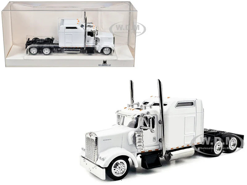 Kenworth W900L Truck Tractor with Sleeper Cab White 1/87 (HO) Plastic Model Car by HO Logistics - Kenworth Models