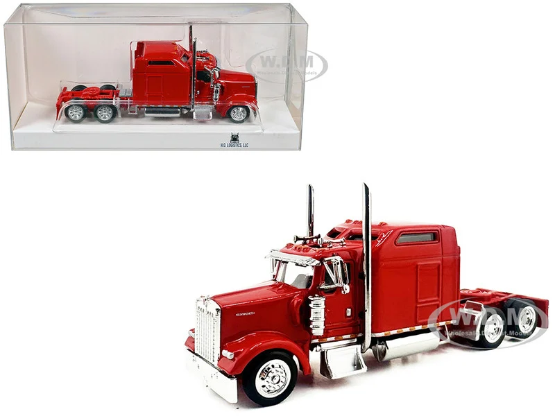 Kenworth W900L Truck Tractor with Sleeper Cab Red 1/87 (HO) Plastic Model Car by HO Logistics - Kenworth Models