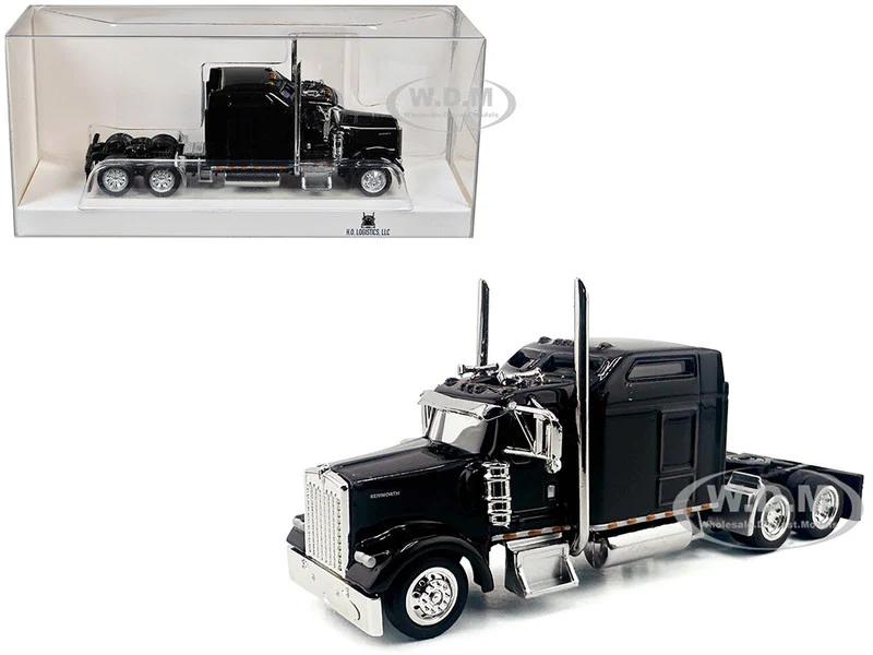 Kenworth W900L Truck Tractor with Sleeper Cab Black 1/87 (HO) Plastic Model Car by HO Logistics - Kenworth Models