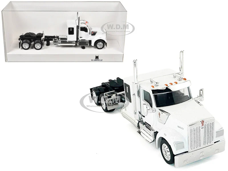 Kenworth W990 with Flat Top Sleeper Cab White 1/87 (HO) Plastic Model Car by HO Logistics - Kenworth Models