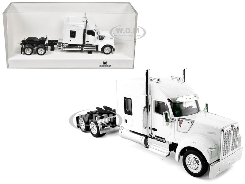 Kenworth W990 with Stand Up Sleeper Cab White 1/87 (HO) Plastic Model Car by HO Logistics - Kenworth Models