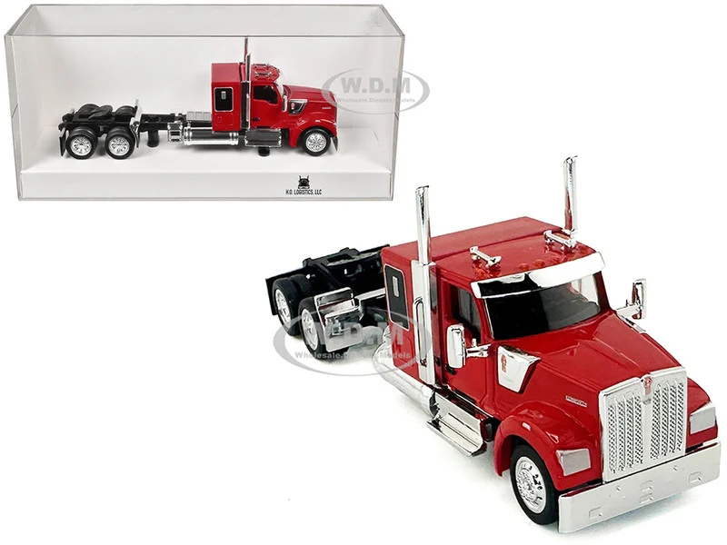 Kenworth W990 with Flat Top Sleeper Cab Red 1/87 (HO) Plastic Model Car by HO Logistics - Kenworth Models