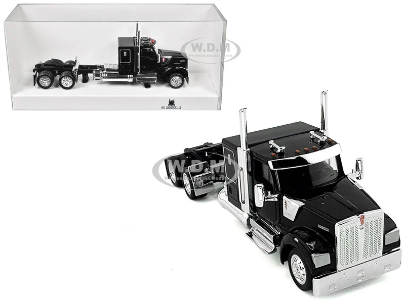 Kenworth W990 with Flat Top Sleeper Cab Black 1/87 (HO) Plastic Model Car by HO Logistics - Kenworth Models