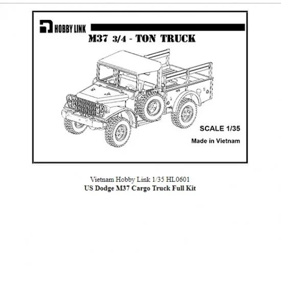 Hobby Link HL0601 1/35 US Dodge M37 3/4 ton Cargo Truck Full Resin kit - Military Vehicles & Tanks