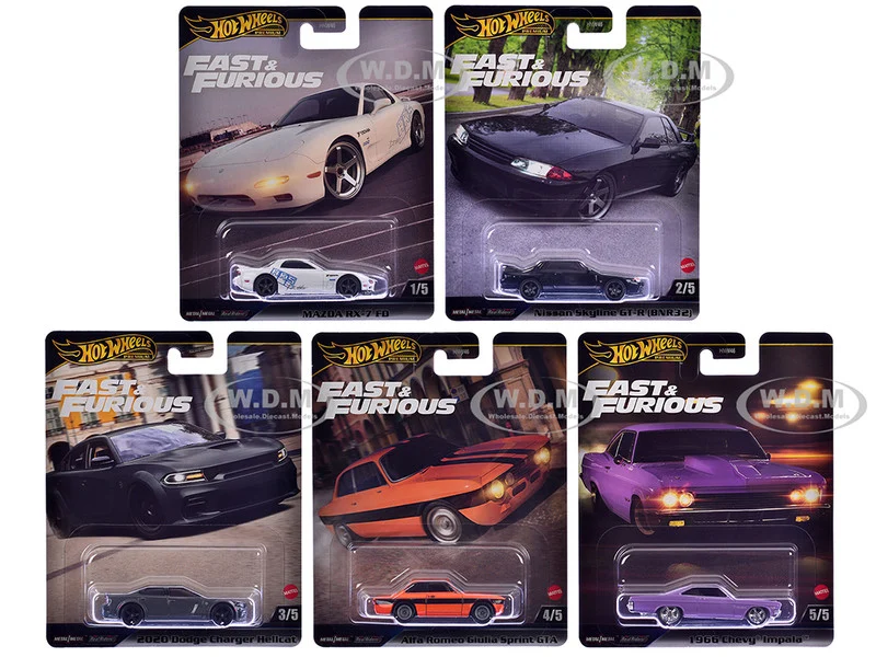 "Fast & Furious" 2025 5 piece Set K Diecast Model Cars by Hot Wheels - Movie/TV Series Models