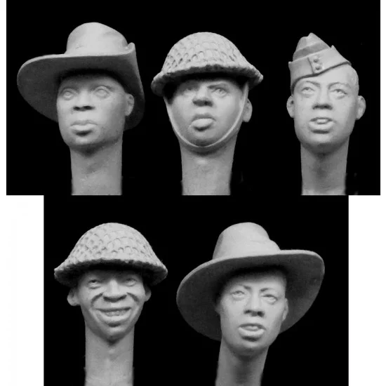 Hornet HAH06 1/35 5x Heads of Africans in WWII British Service (eg. XIV Army) - Model Figures