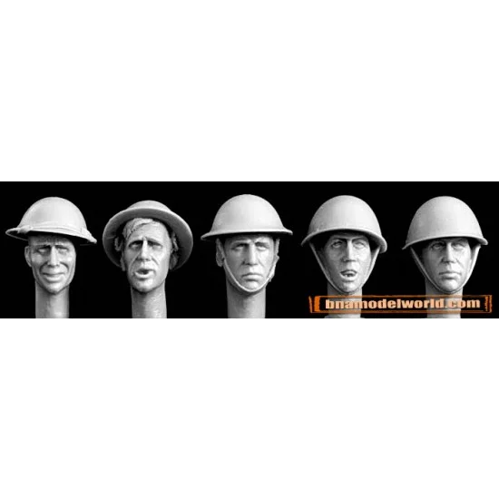 Hornet HBH03 1/35 5x Heads with British Steel Helmets (3x Mk.II,2x Mk.III) - Model Figures