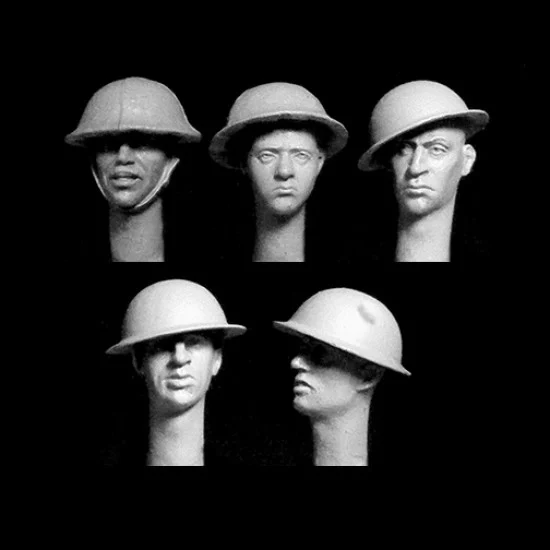 Hornet HBH18 1/35 5x Different Heads with WWI British "Brodie" Type Steel Helmets - Model Figures