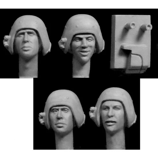 Hornet HBH20 1/35 4x Heads with British 1970s Dan Dare Tank Helmets & mic jig - Model Figures