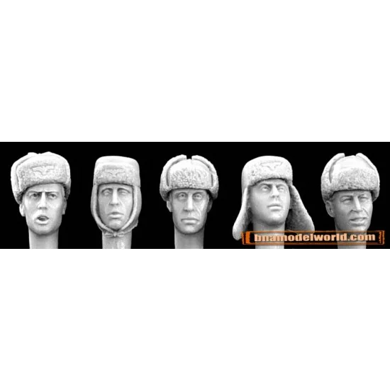 Hornet HGH12 1/35 5x Heads with Assorted WWII German Pile&Fur Winter Headgear - Model Figures