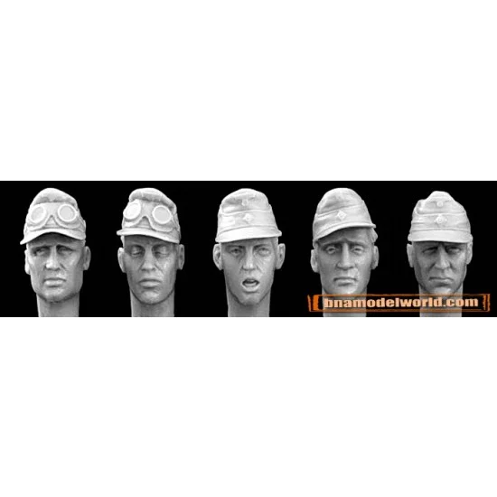 Hornet HGH15 1/35 5x Heads with Afrika Korps Peaked Caps or SS 2nd Camouflaged Caps - Model Figures