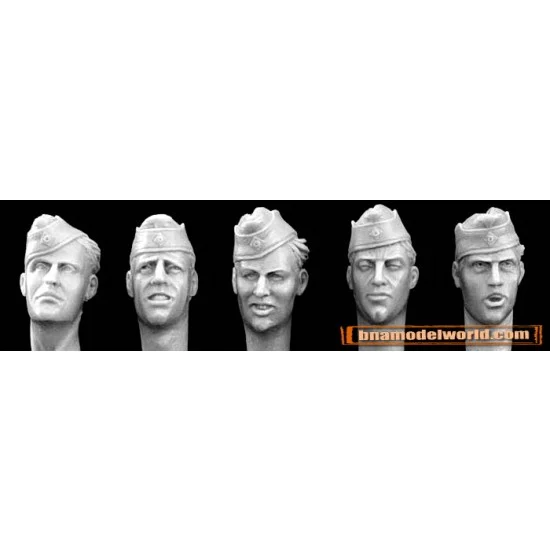 Hornet HGH18 1/35 5x Different Heads with WWII German Army Side Caps - Model Figures